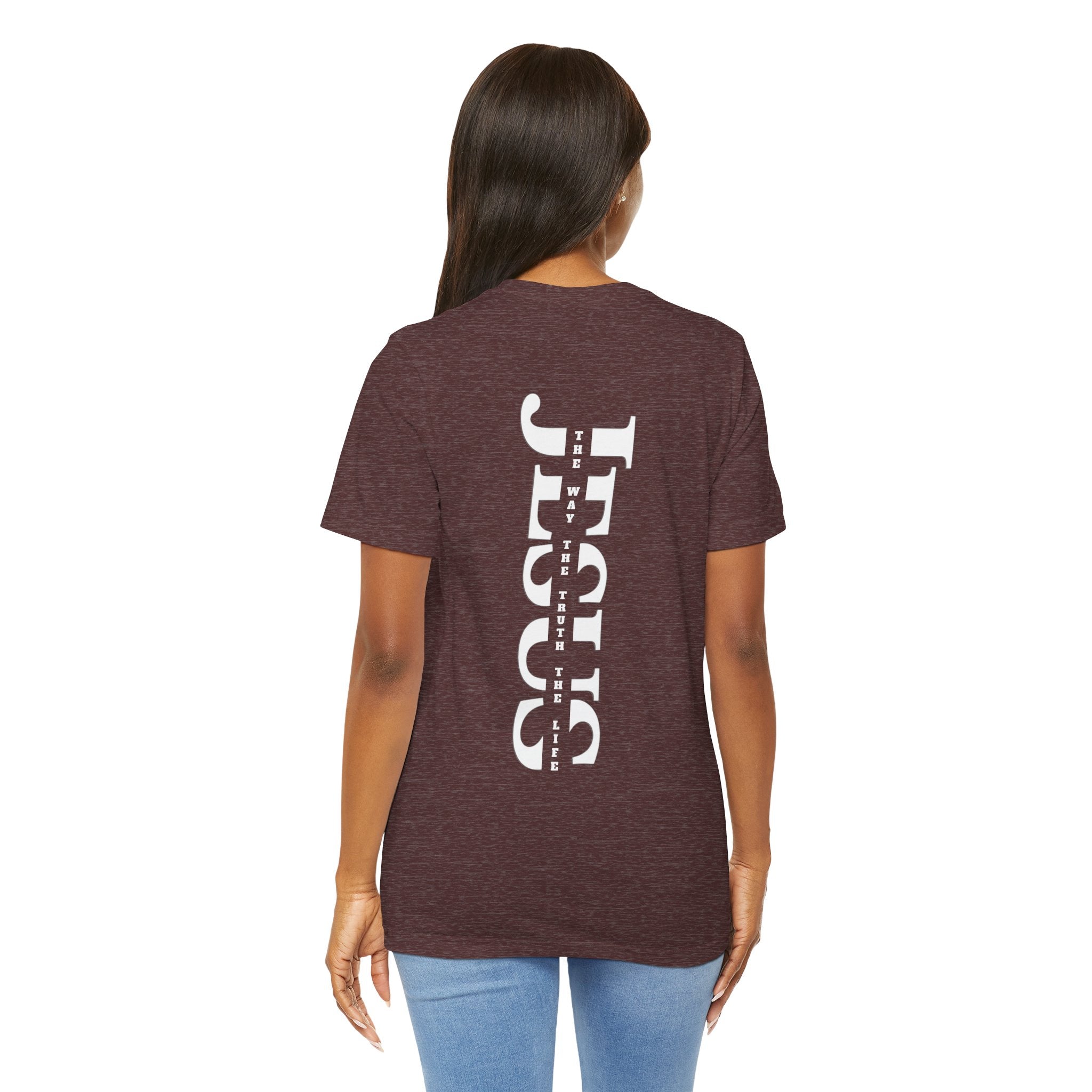 Faith Cross Tee — Vertical "Jesus" Back Graphic Christian T‑Shirt