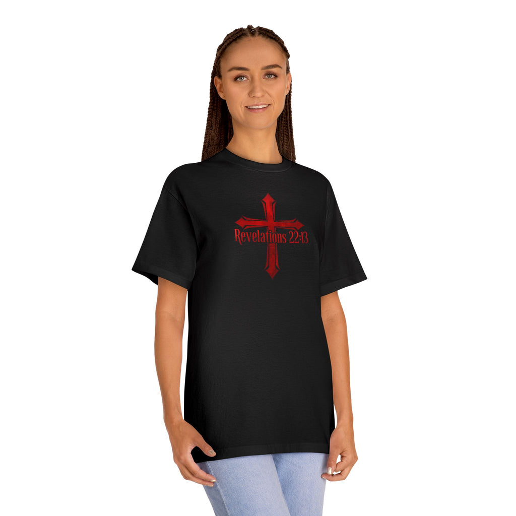 Revelations 22:13 Cross Tee — Revelations Knight Christian Graphic T-Shirt