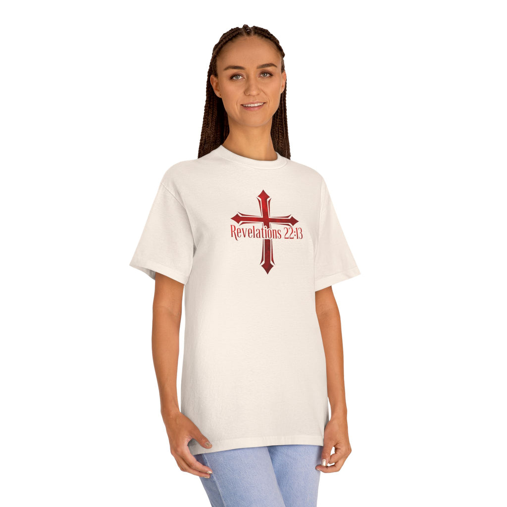 Revelations 22:13 Cross Tee — Revelations Knight Christian Graphic T-Shirt