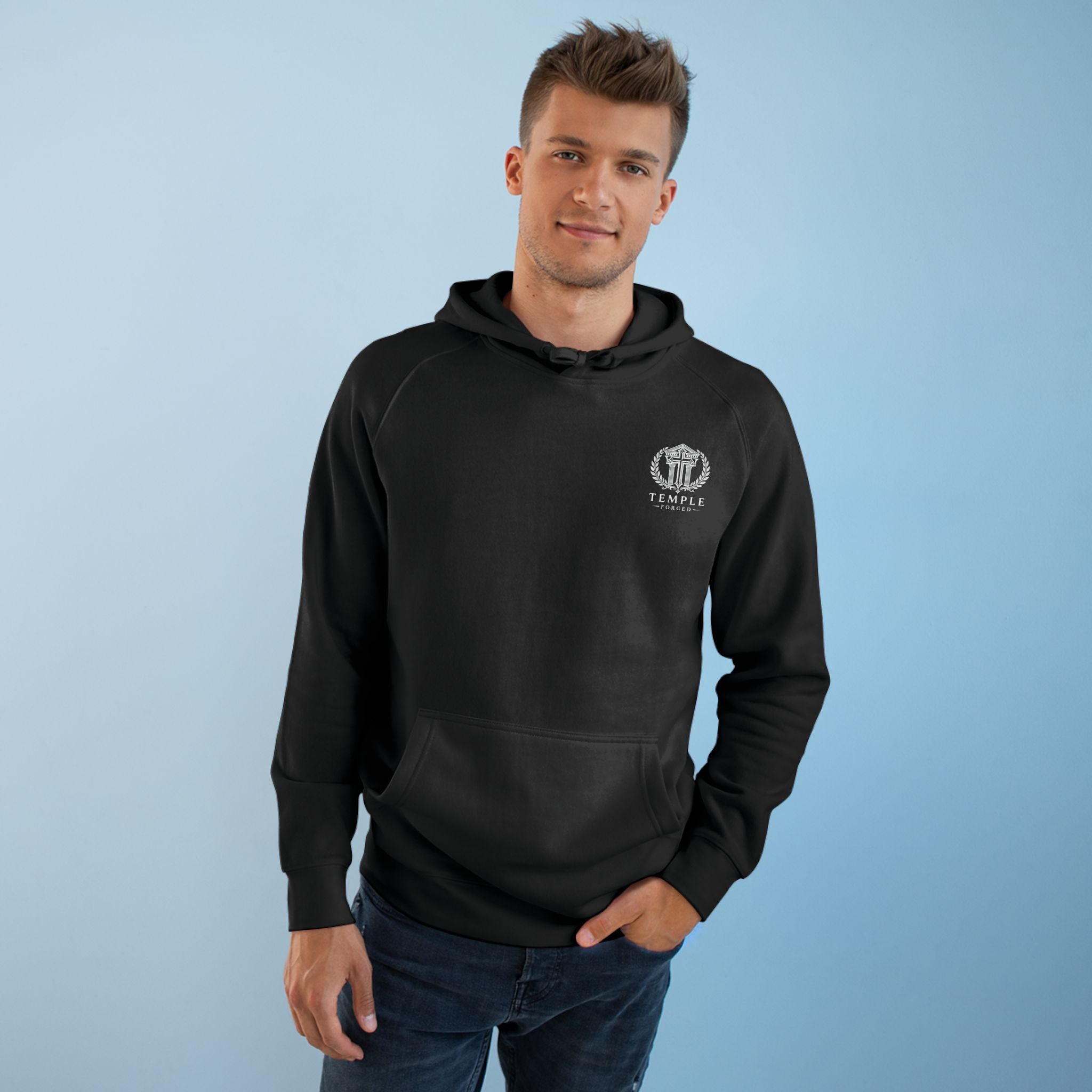 No Weapon Formed Against Me Hoodie — Black Logo Angel Back Graphic