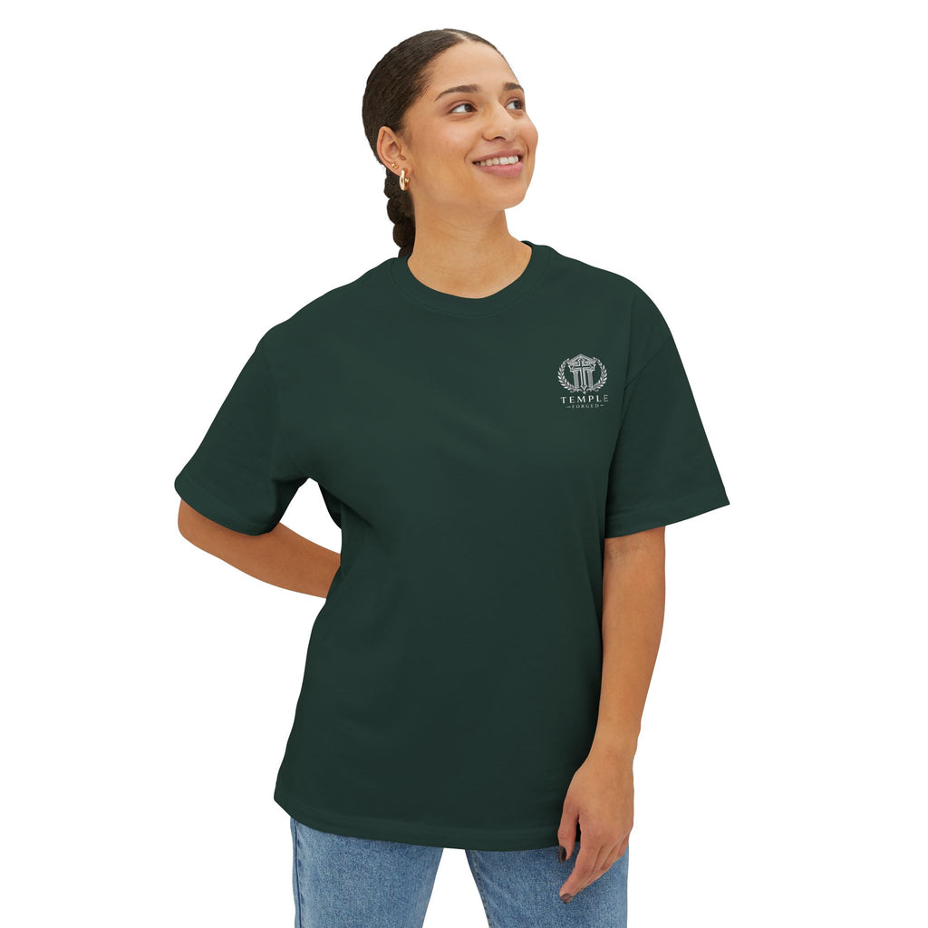 Faith Over Fear Tee — Cross & Lion Logo Oversized Boxy Shirt