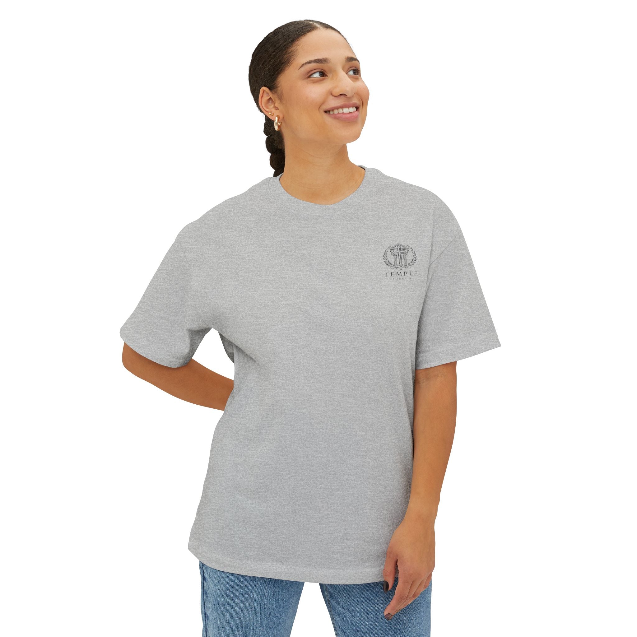 Faith Over Fear Tee — Cross & Lion Logo Oversized Boxy Shirt