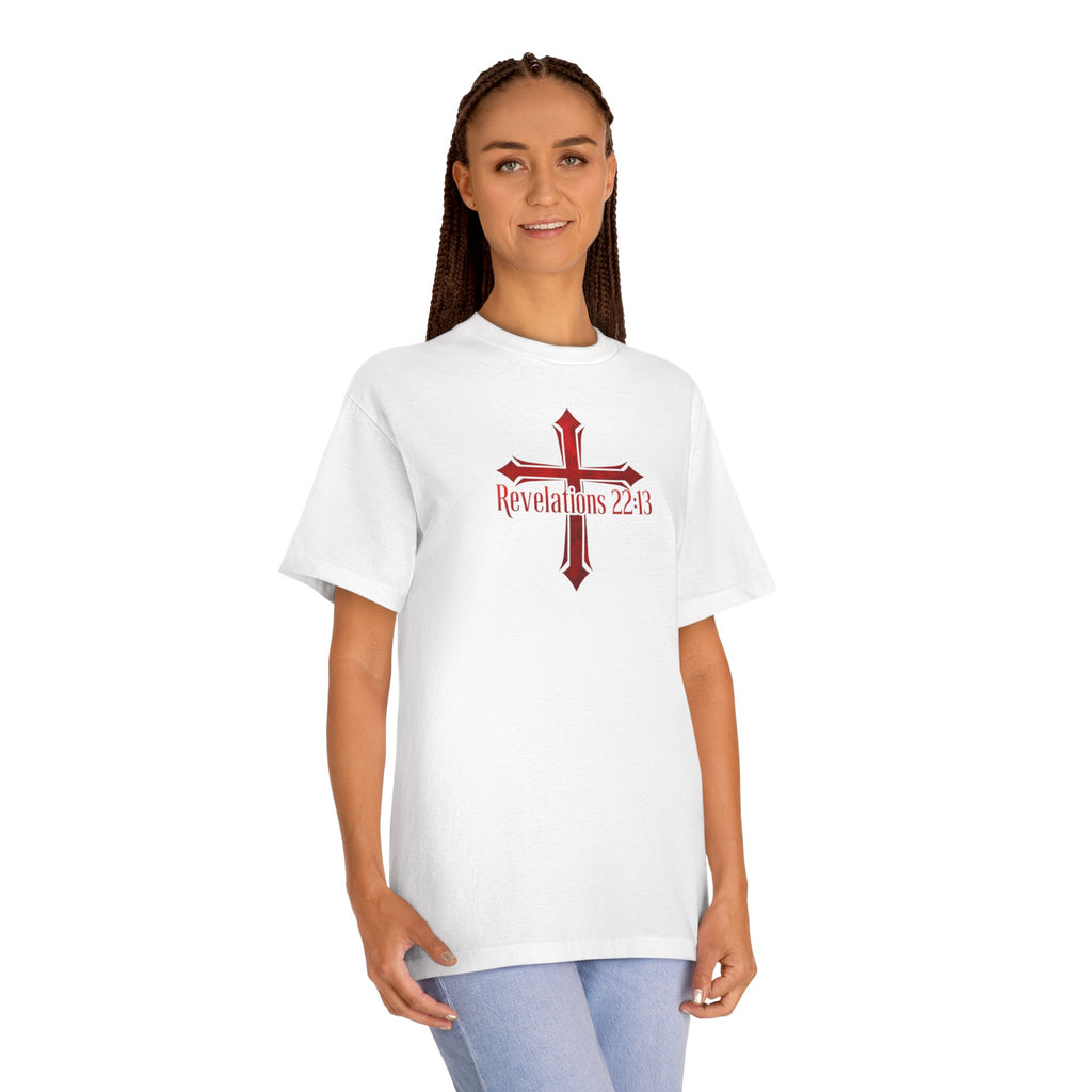 Revelations 22:13 Cross Tee — Revelations Knight Christian Graphic T-Shirt