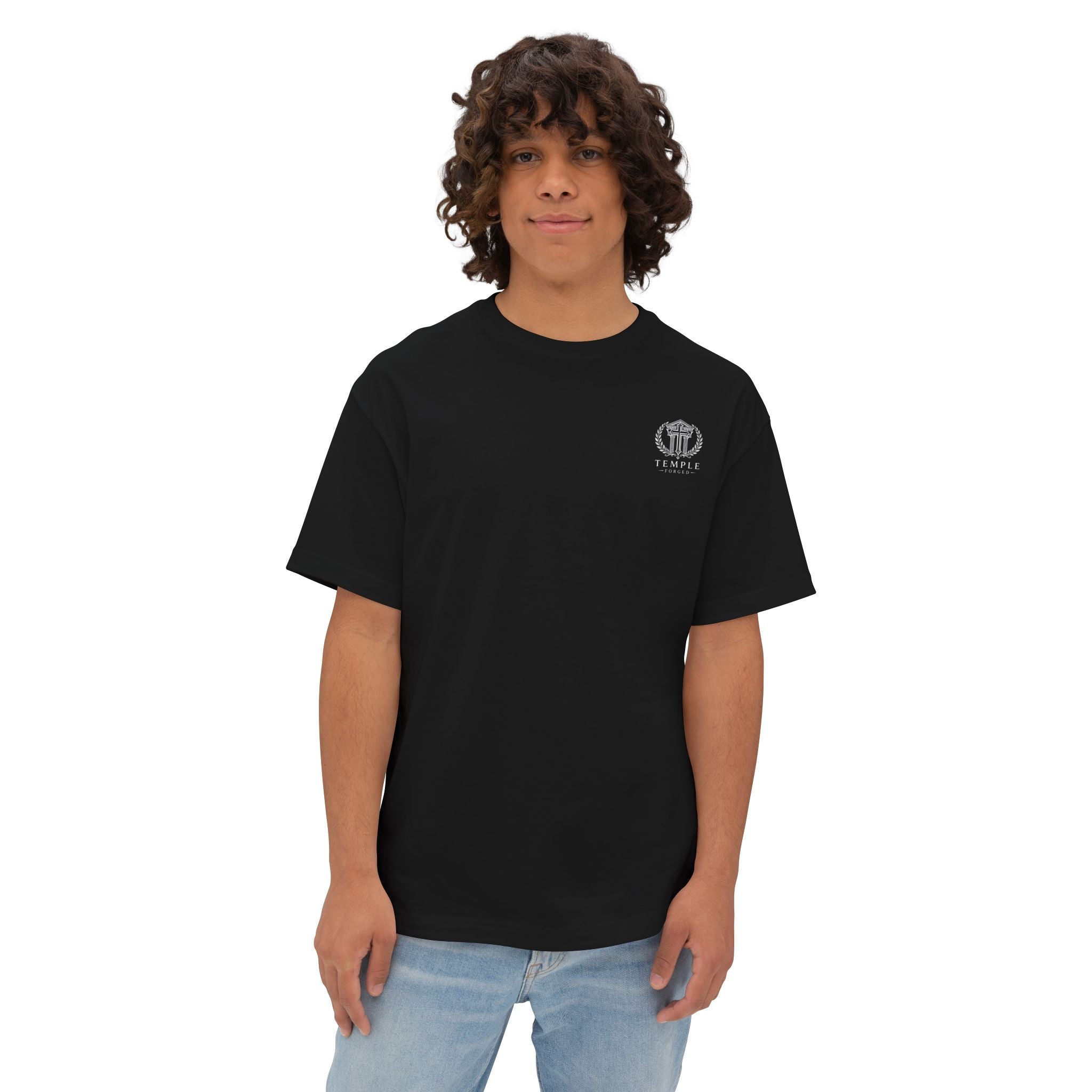 Faith Over Fear Tee — Cross & Lion Logo Oversized Boxy Shirt