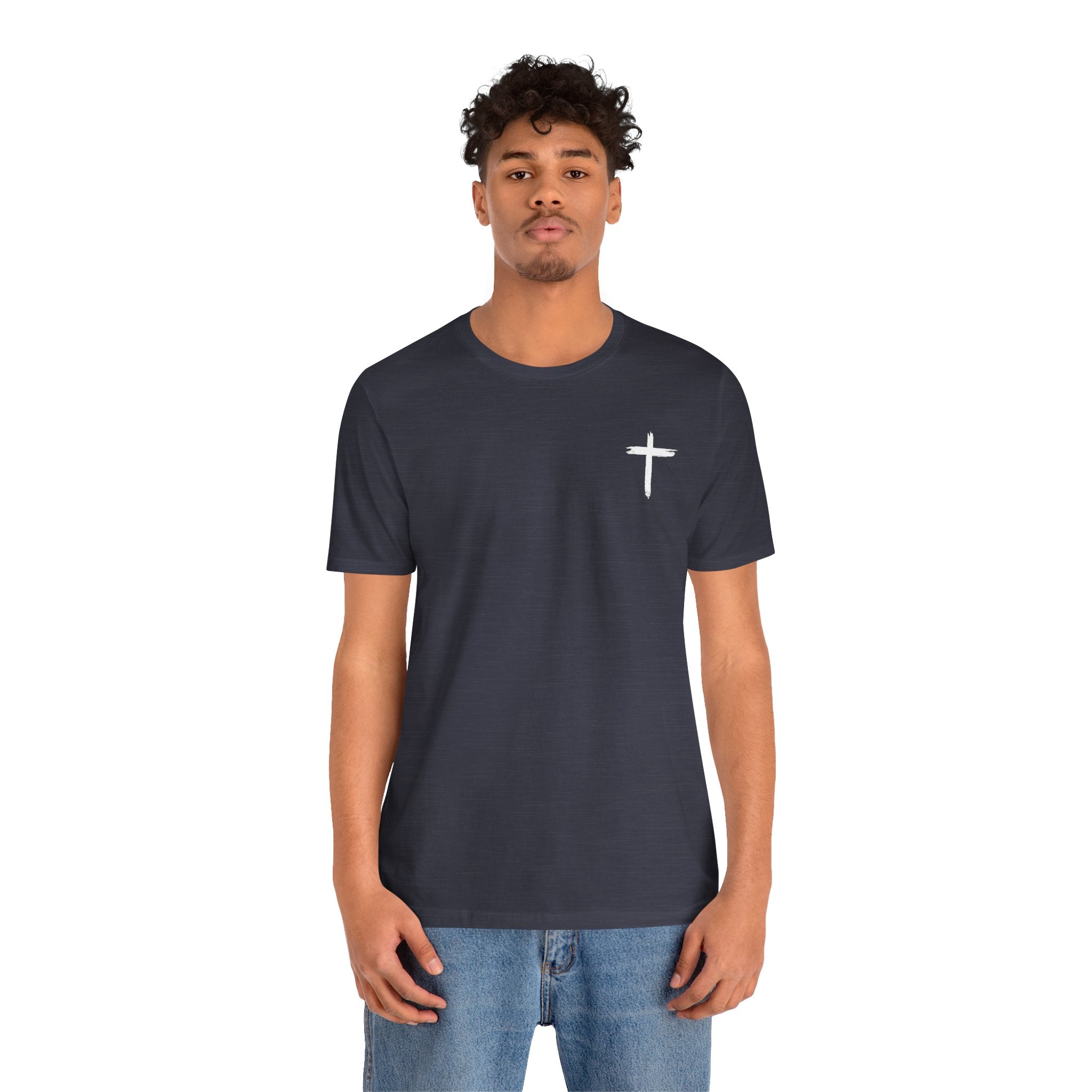 Faith Cross Tee — Vertical "Jesus" Back Graphic Christian T‑Shirt