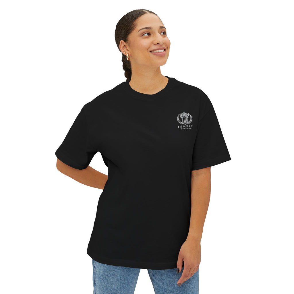 Faith Over Fear Tee — Cross & Lion Logo Oversized Boxy Shirt