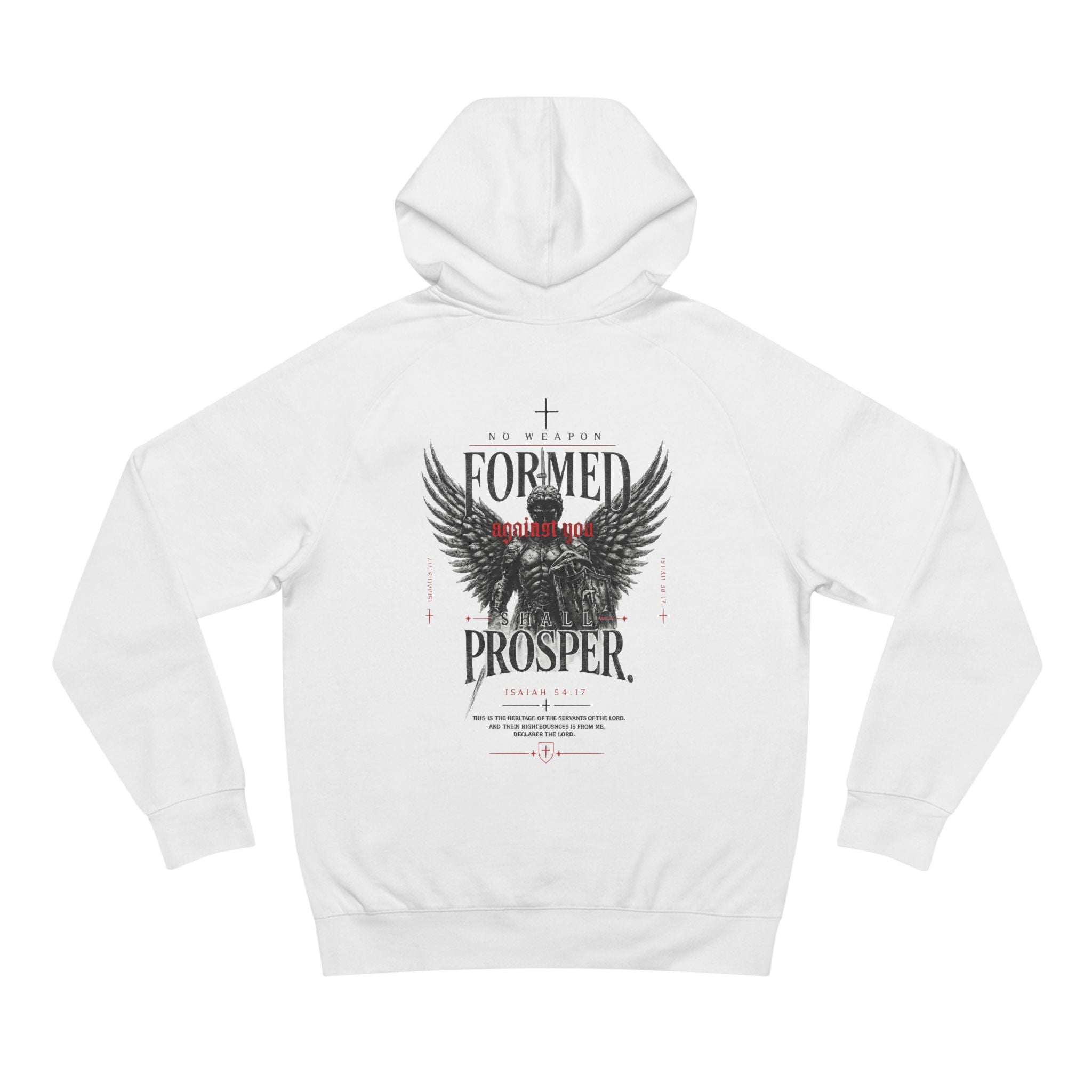 No Weapon Formed Against Me Hoodie — Black Logo Angel Back Graphic
