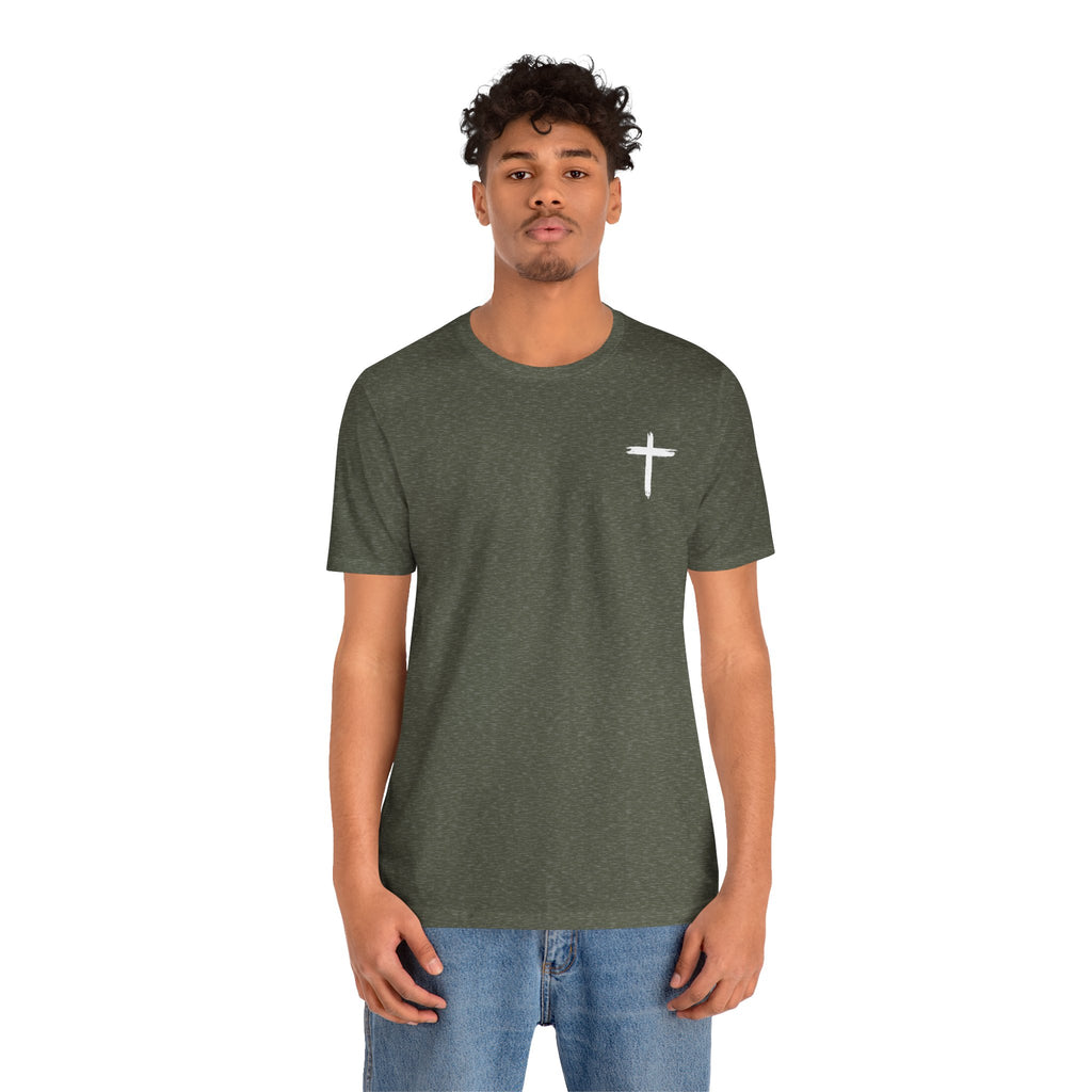 Faith Cross Tee — Vertical "Jesus" Back Graphic Christian T‑Shirt