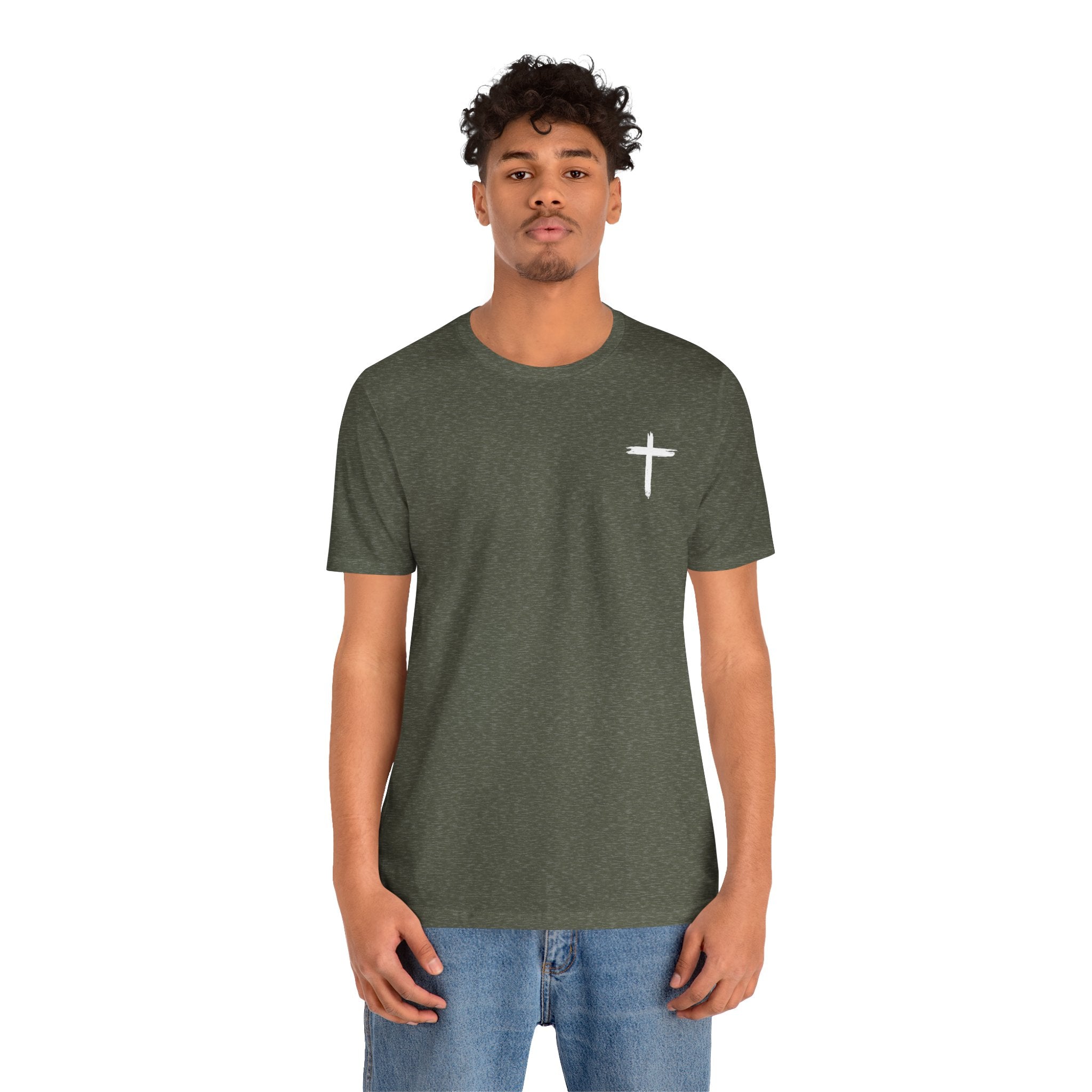 Faith Cross Tee — Vertical "Jesus" Back Graphic Christian T‑Shirt