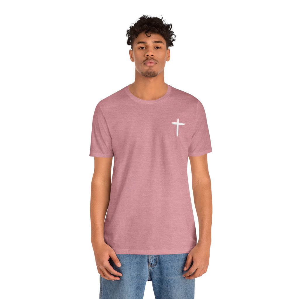 Faith Cross Tee — Vertical "Jesus" Back Graphic Christian T‑Shirt