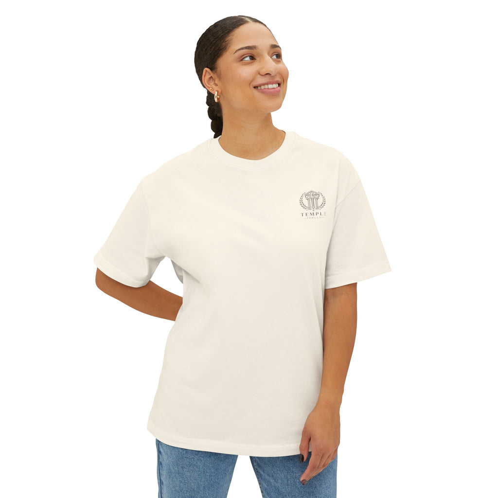 Faith Over Fear Tee — Cross & Lion Logo Oversized Boxy Shirt
