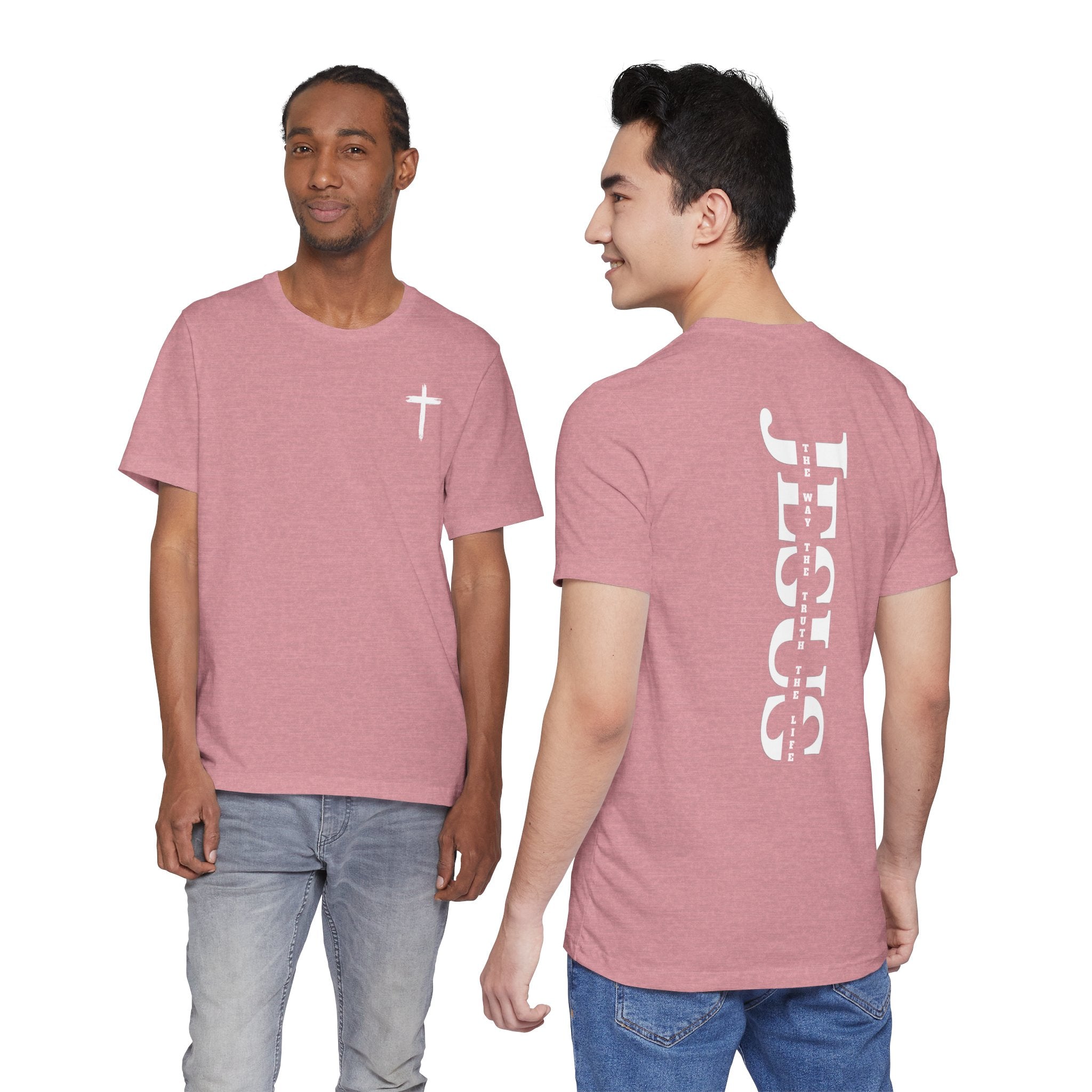 Faith Cross Tee — Vertical "Jesus" Back Graphic Christian T‑Shirt