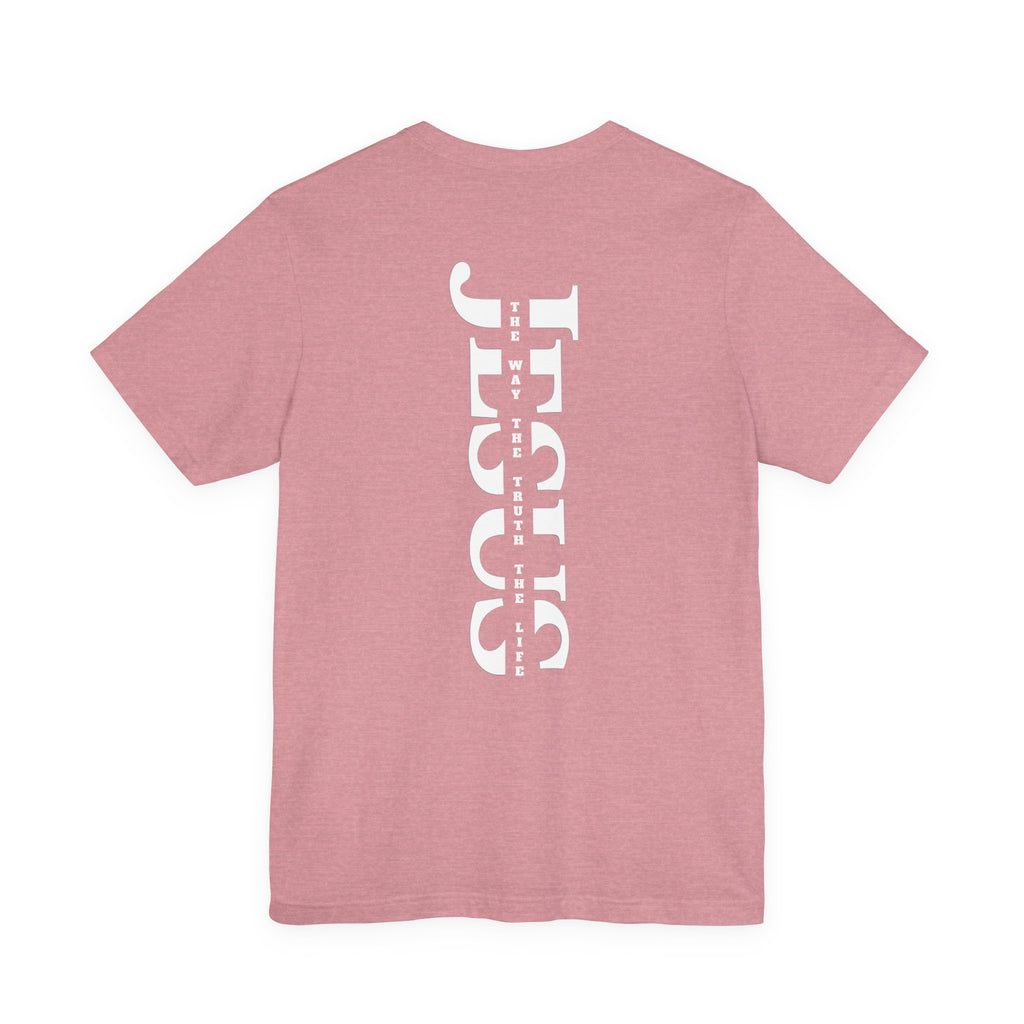 Faith Cross Tee — Vertical "Jesus" Back Graphic Christian T‑Shirt