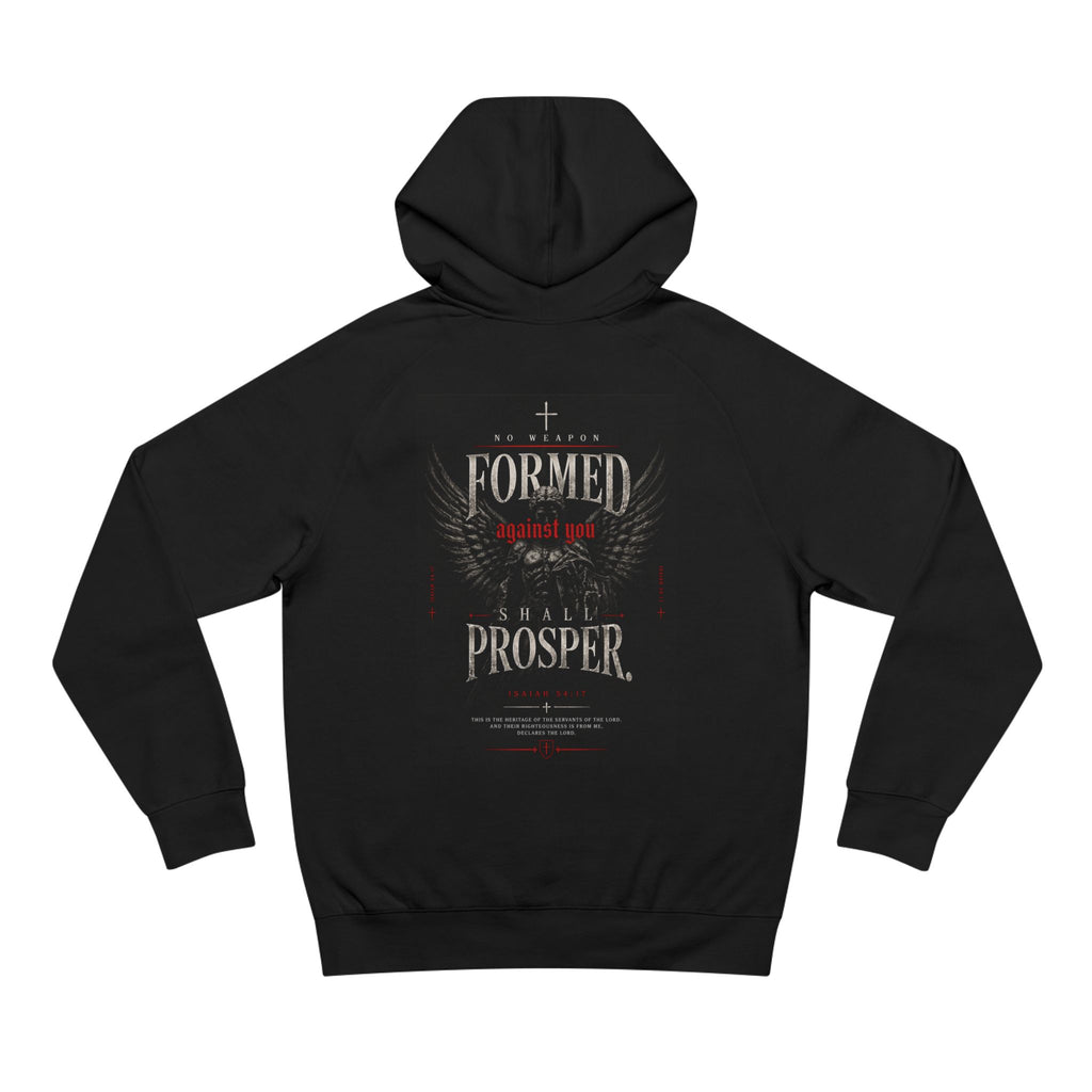 No Weapon Formed Against Me Hoodie — Black Logo Angel Back Graphic