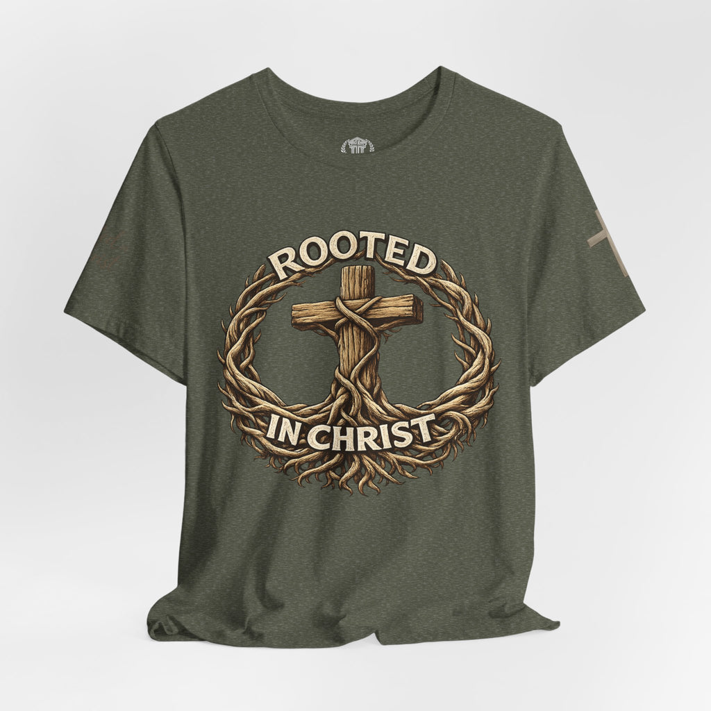 Rooted in Christ Cross Tee — Christian Faith T-Shirt