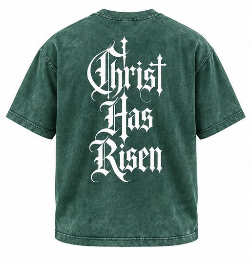 “Christ has risen” Mineral Wash Boxy Cotton T-Shirt