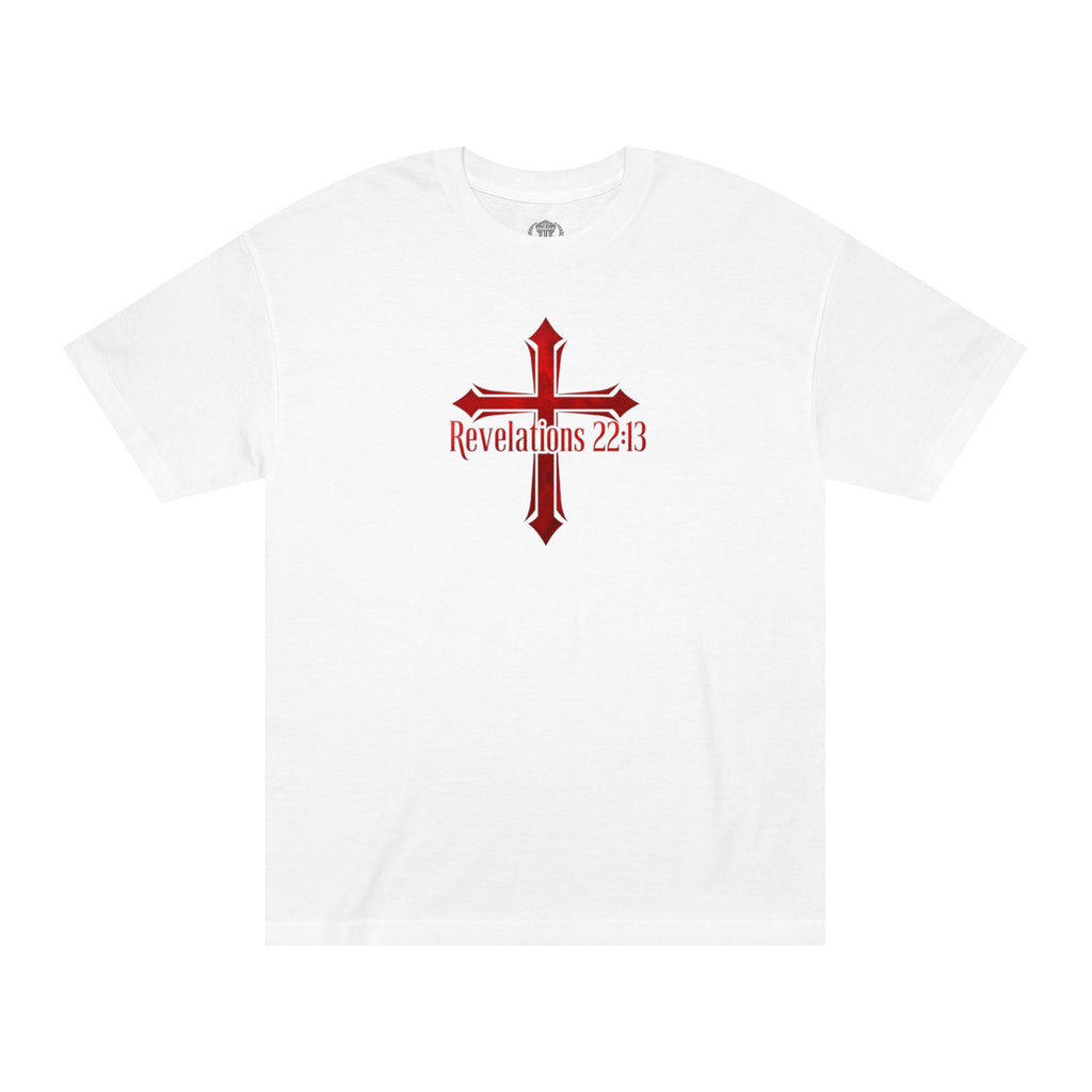 Revelations 22:13 Cross Tee — Revelations Knight Christian Graphic T-Shirt