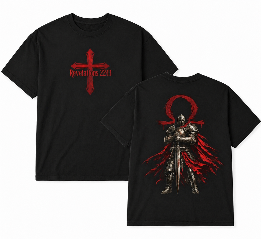 Revelations 22:13 Cross Tee — Revelations Knight Christian Graphic T-Shirt