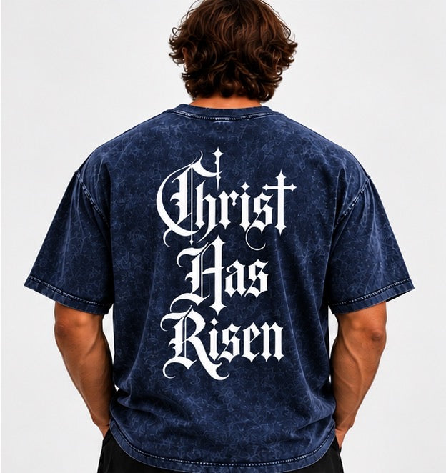“Christ has risen” Mineral Wash Boxy Cotton T-Shirt