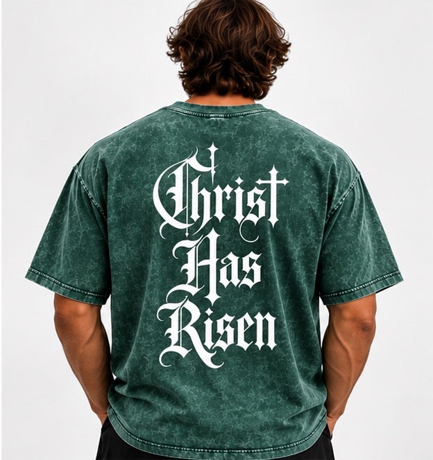 “Christ has risen” Mineral Wash Boxy Cotton T-Shirt