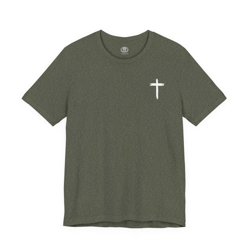 Faith Cross Tee — Vertical "Jesus" Back Graphic Christian T‑Shirt