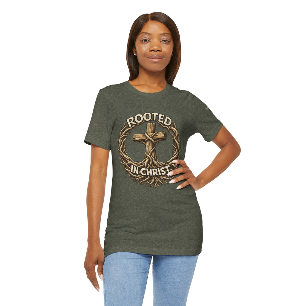 Rooted in Christ Cross Tee — Christian Faith T-Shirt