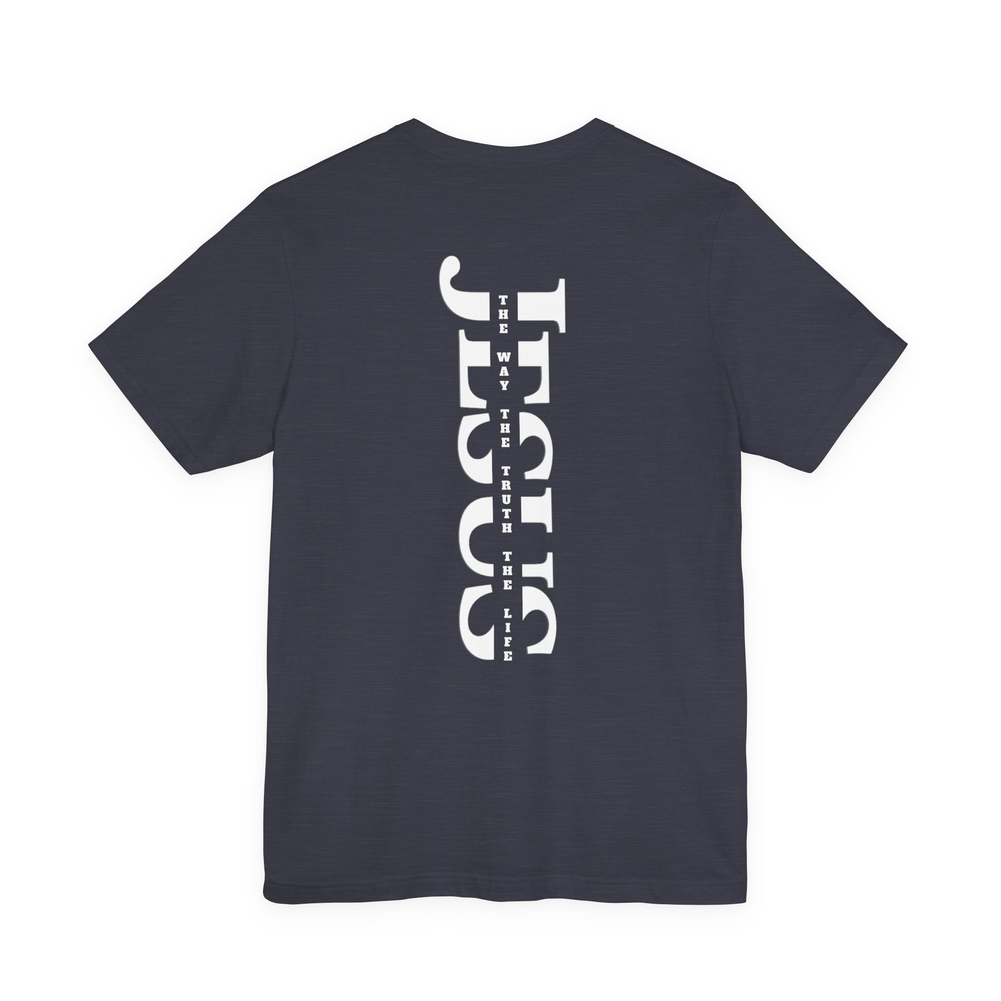 Faith Cross Tee — Vertical "Jesus" Back Graphic Christian T‑Shirt