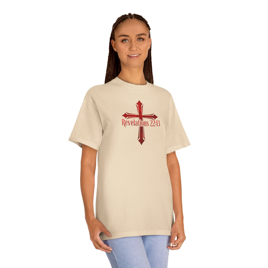 Revelations 22:13 Cross Tee — Revelations Knight Christian Graphic T-Shirt
