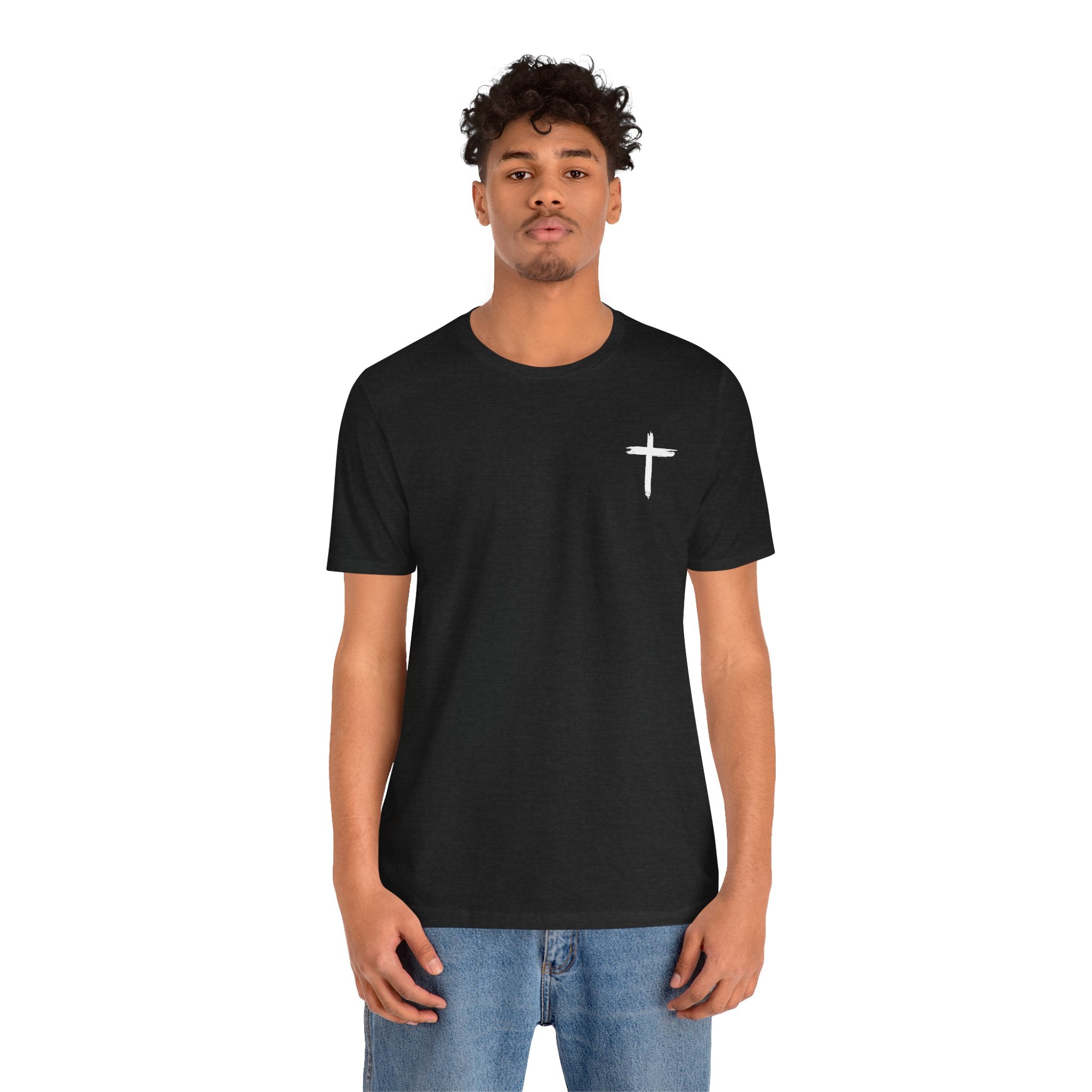 Faith Cross Tee — Vertical "Jesus" Back Graphic Christian T‑Shirt
