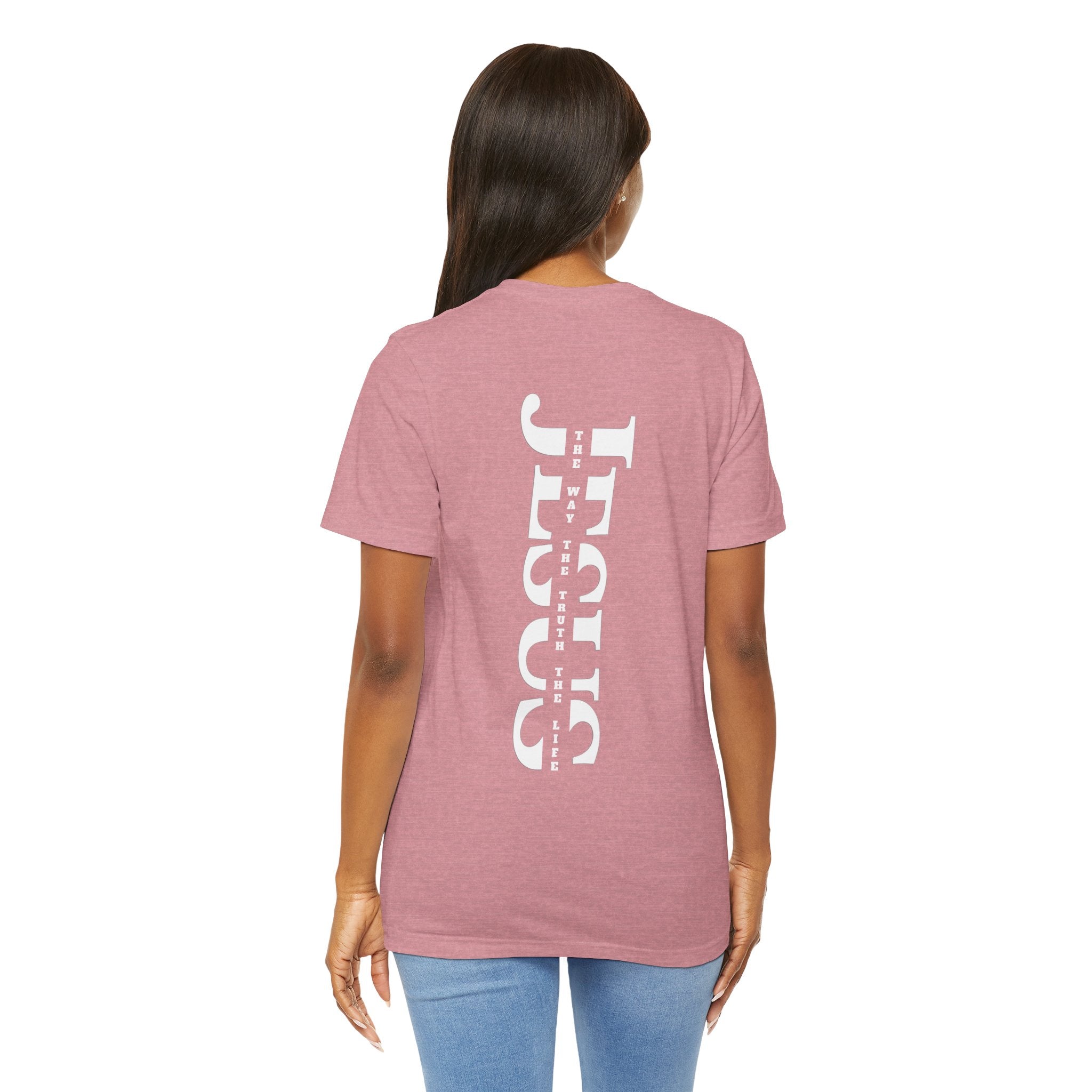 Faith Cross Tee — Vertical "Jesus" Back Graphic Christian T‑Shirt