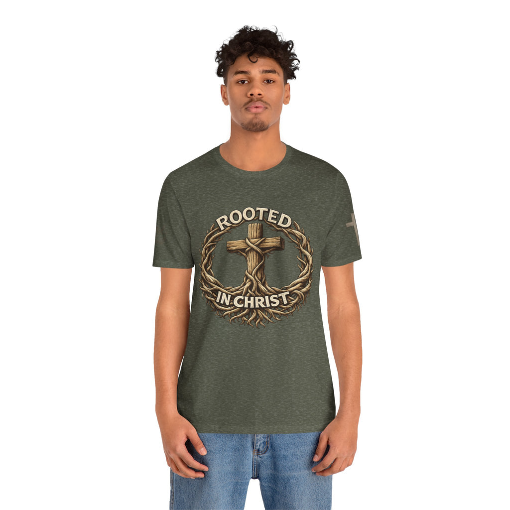 Rooted in Christ Cross Tee — Christian Faith T-Shirt