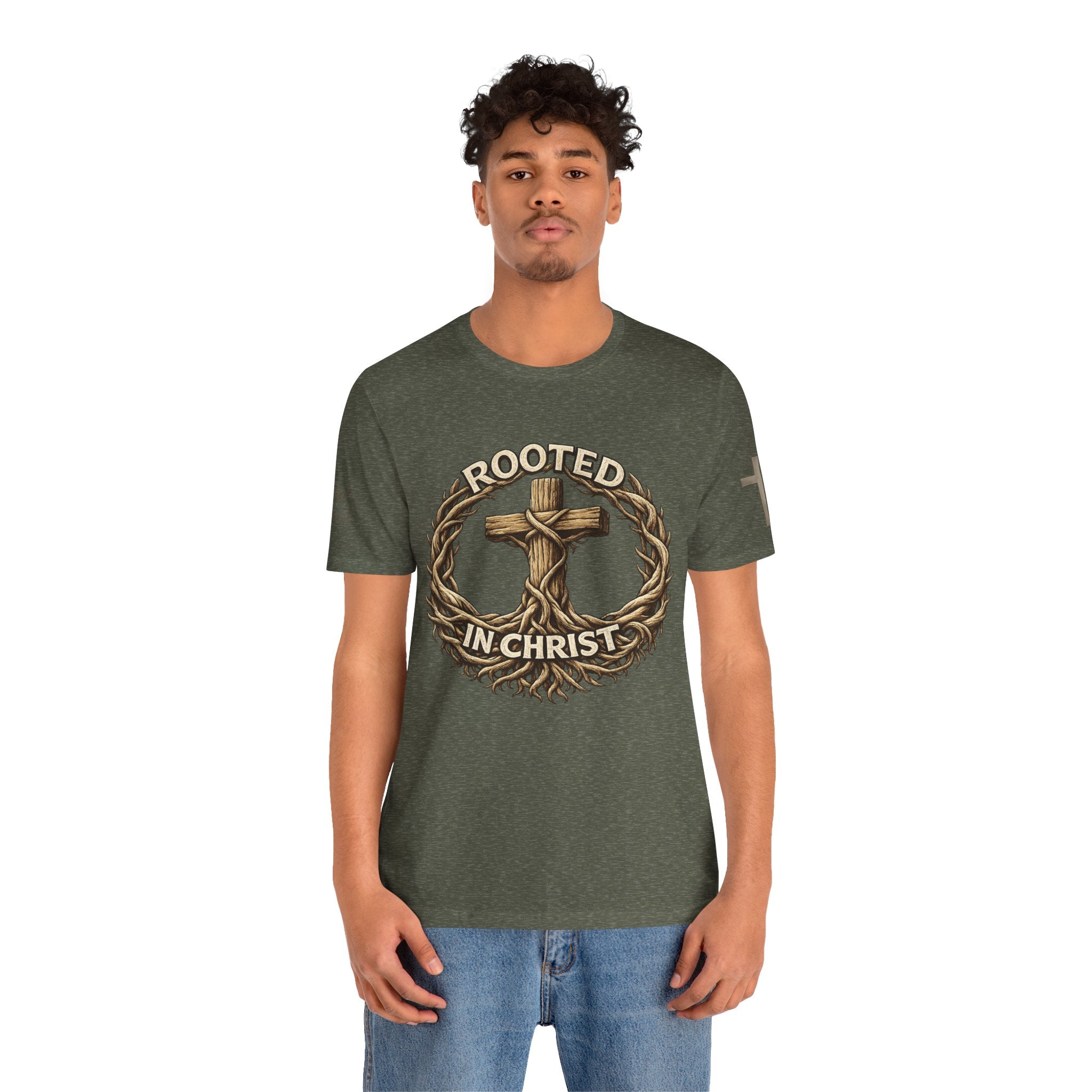 Rooted in Christ Cross Tee — Christian Faith T-Shirt