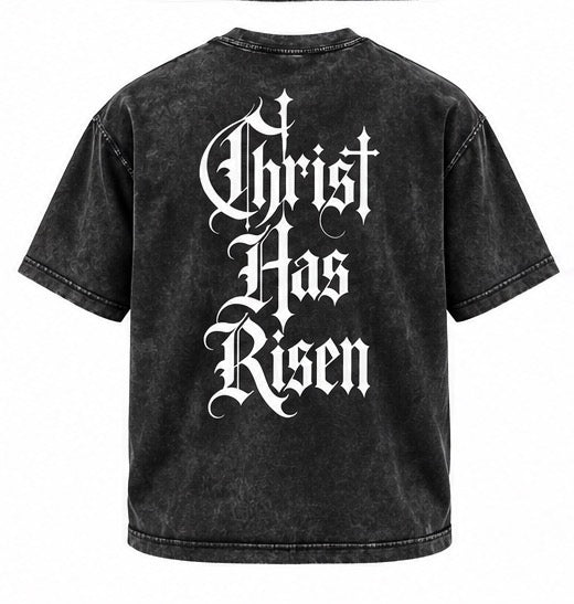 “Christ has risen” Mineral Wash Boxy Cotton T-Shirt