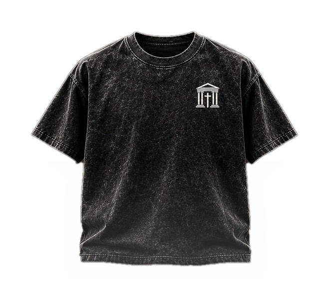 Temple Forged black tee front mockup on white background