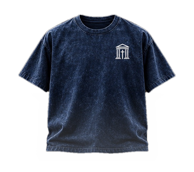 Temple Forged blue tee front mockup on white background
